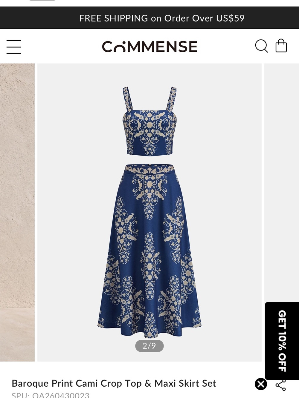 Commense Navy and Cream Baroque Maxi Skirt